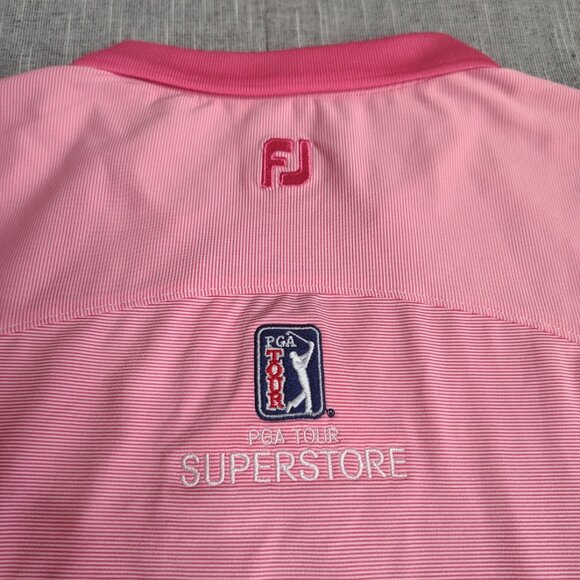 FJ Footjoy Shirt Womens Medium Pink White Striped Golf Polo First Tee PGA TOUR - Picture 6 of 11